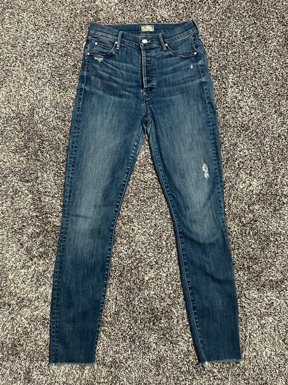 MOTHER "The Stunner Ankle Fray" high-rise skinny jeans in wash "Graffiti Girl"